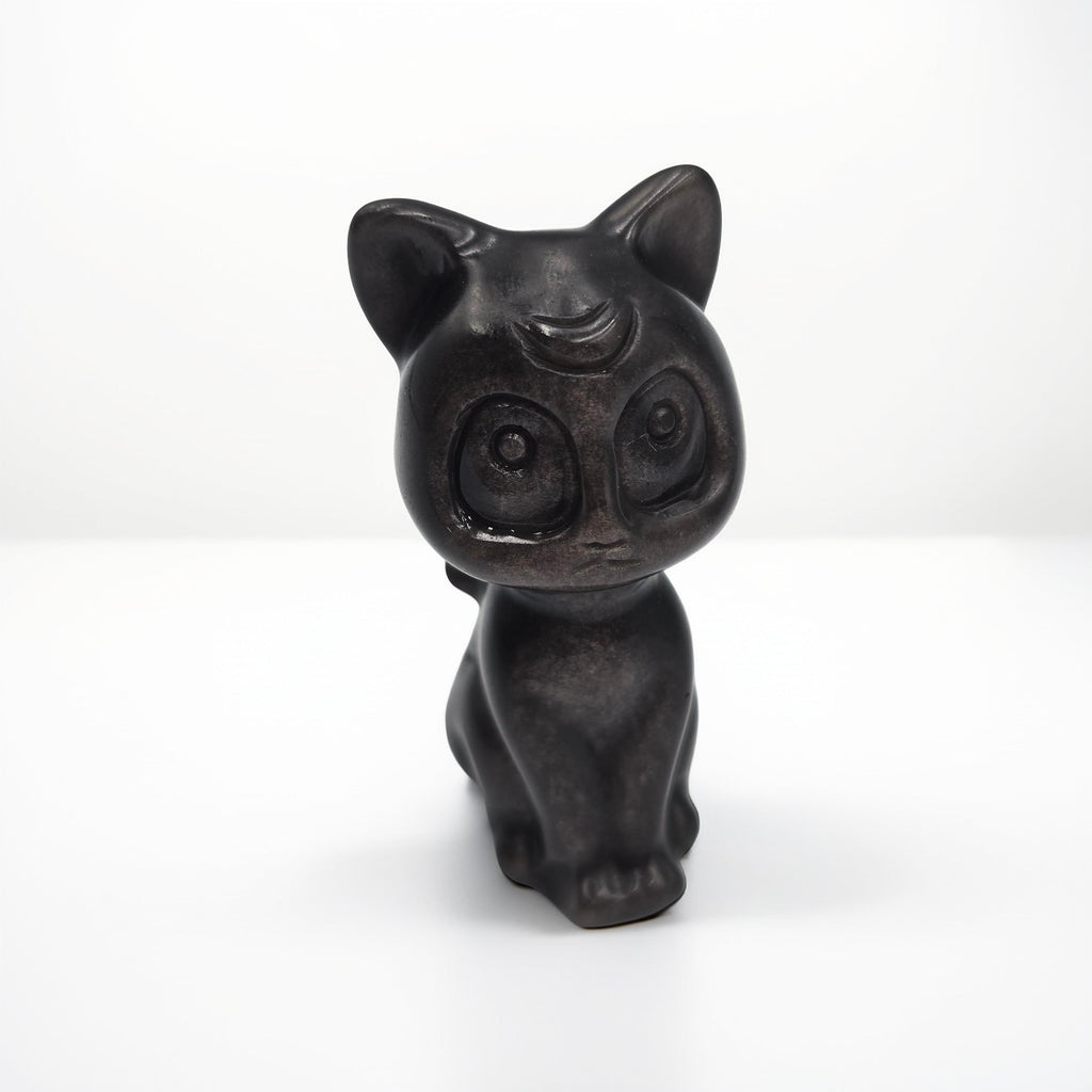 Chat Obsidienne Argentée 60mm - Protection & Mystère