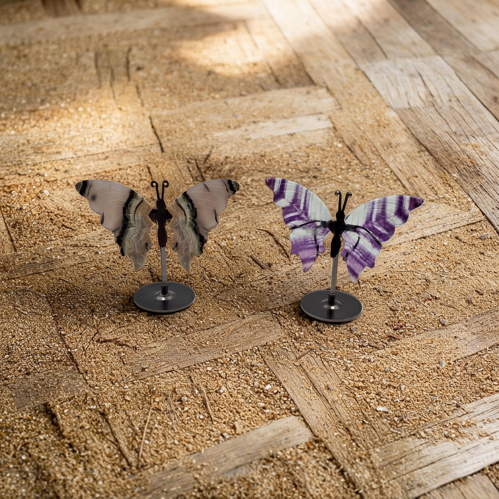 Papillon avec Socle 120-150mm Pierre Naturelle - Qualité AA - Pièce de Collection