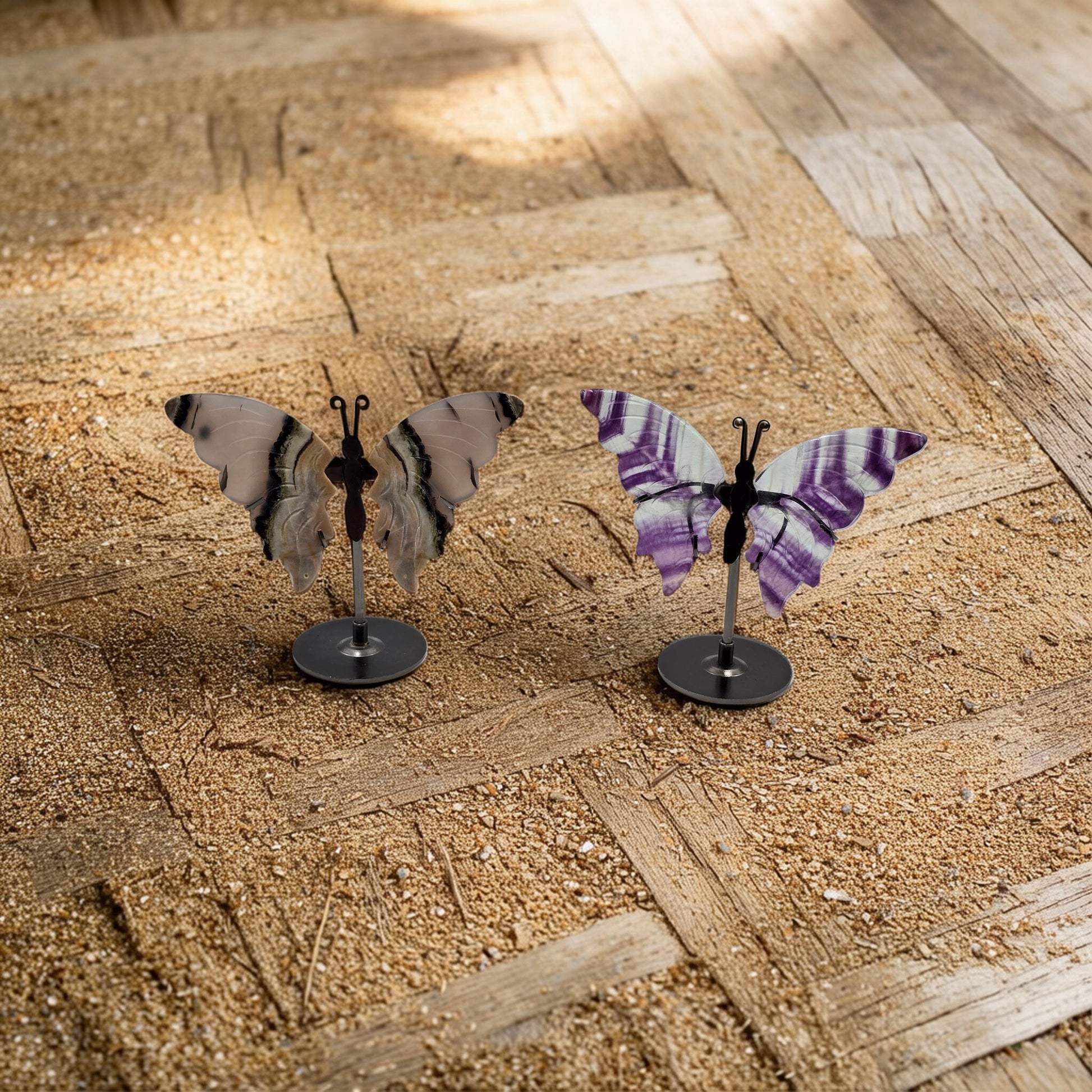 Papillon avec Socle 120-150mm Pierre Naturelle - Qualité AA - Pièce de Collection