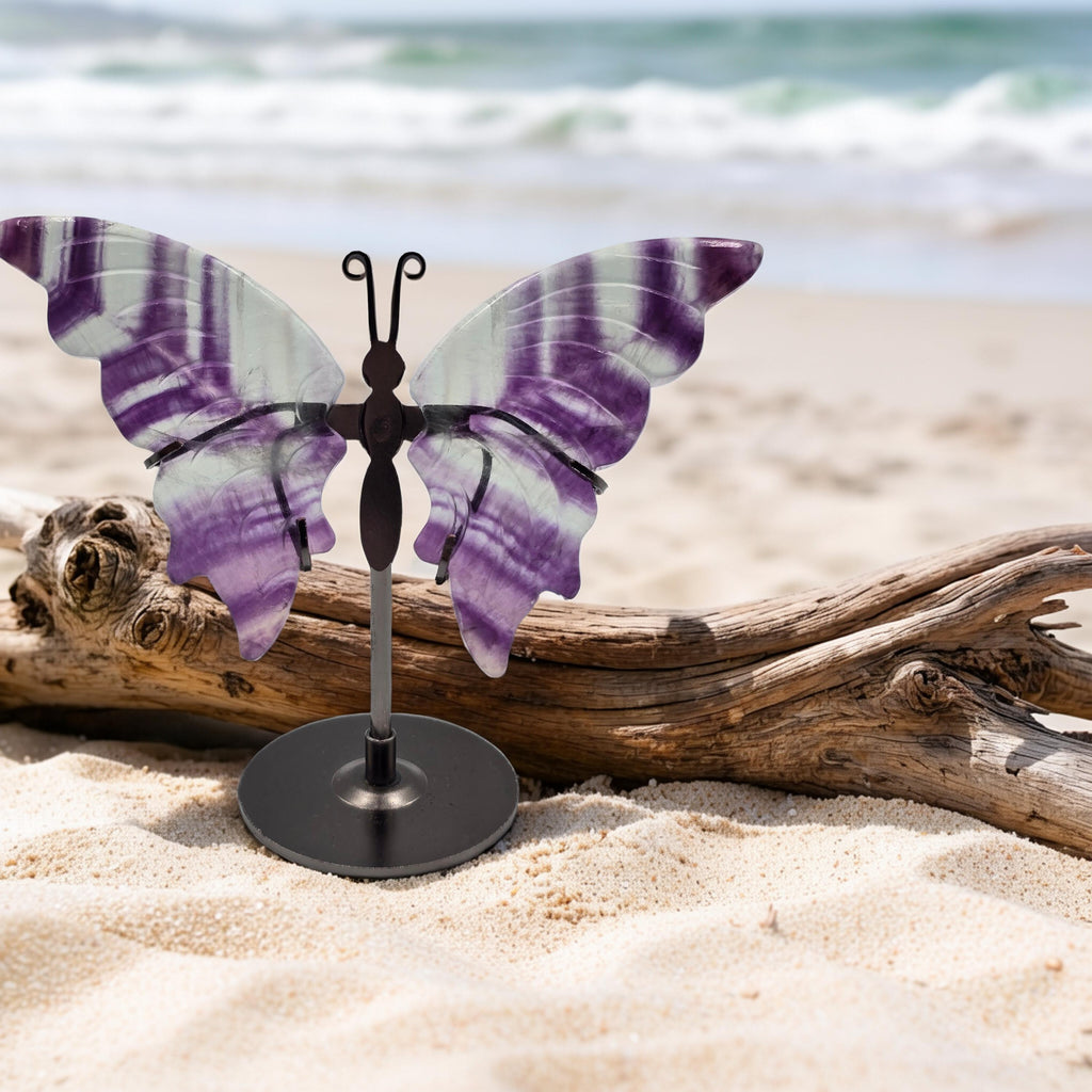 Papillon avec Socle 120-150mm Pierre Naturelle - Qualité AA - Pièce de Collection