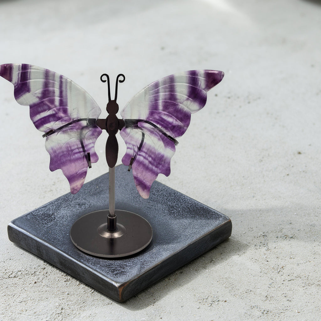 Papillon avec Socle 120-150mm Pierre Naturelle - Qualité AA - Pièce de Collection