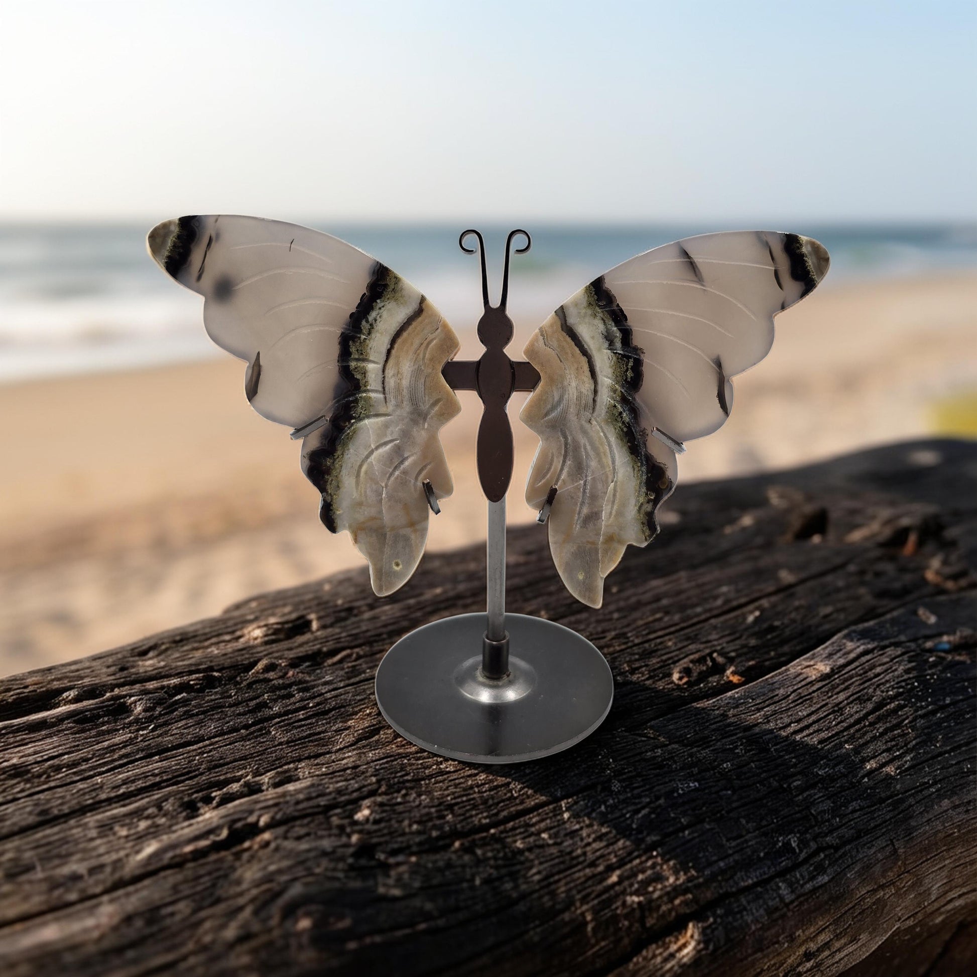 Papillon avec Socle 120-150mm Pierre Naturelle - Qualité AA - Pièce de Collection