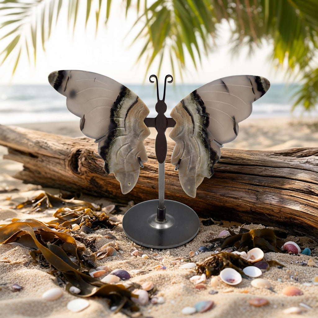 Papillon avec Socle 120-150mm Pierre Naturelle - Qualité AA - Pièce de Collection