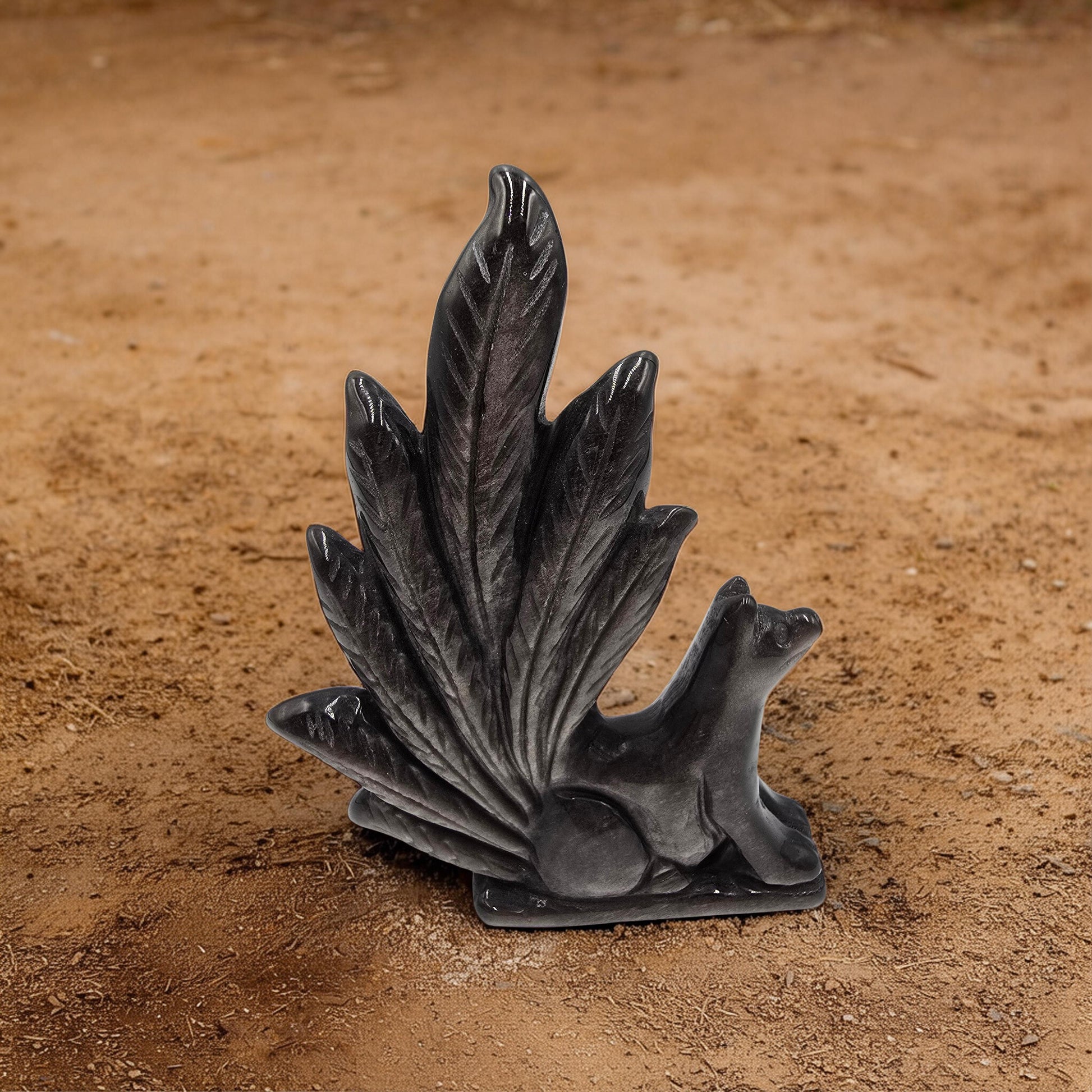 Renard Obsidienne Argentée 130mm - Ruse & Intuition - Pièce Unique