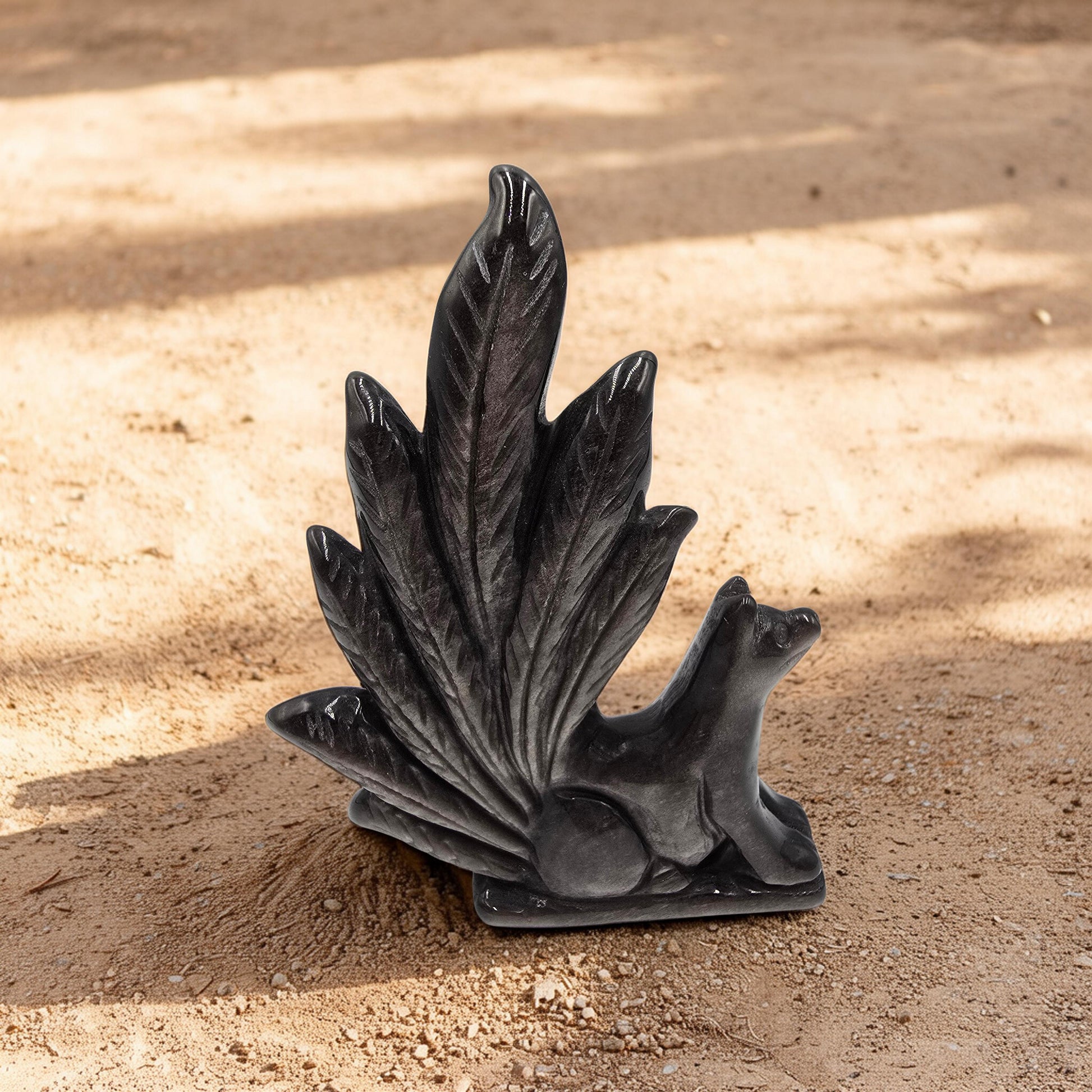 Renard Obsidienne Argentée 130mm - Ruse & Intuition - Pièce Unique