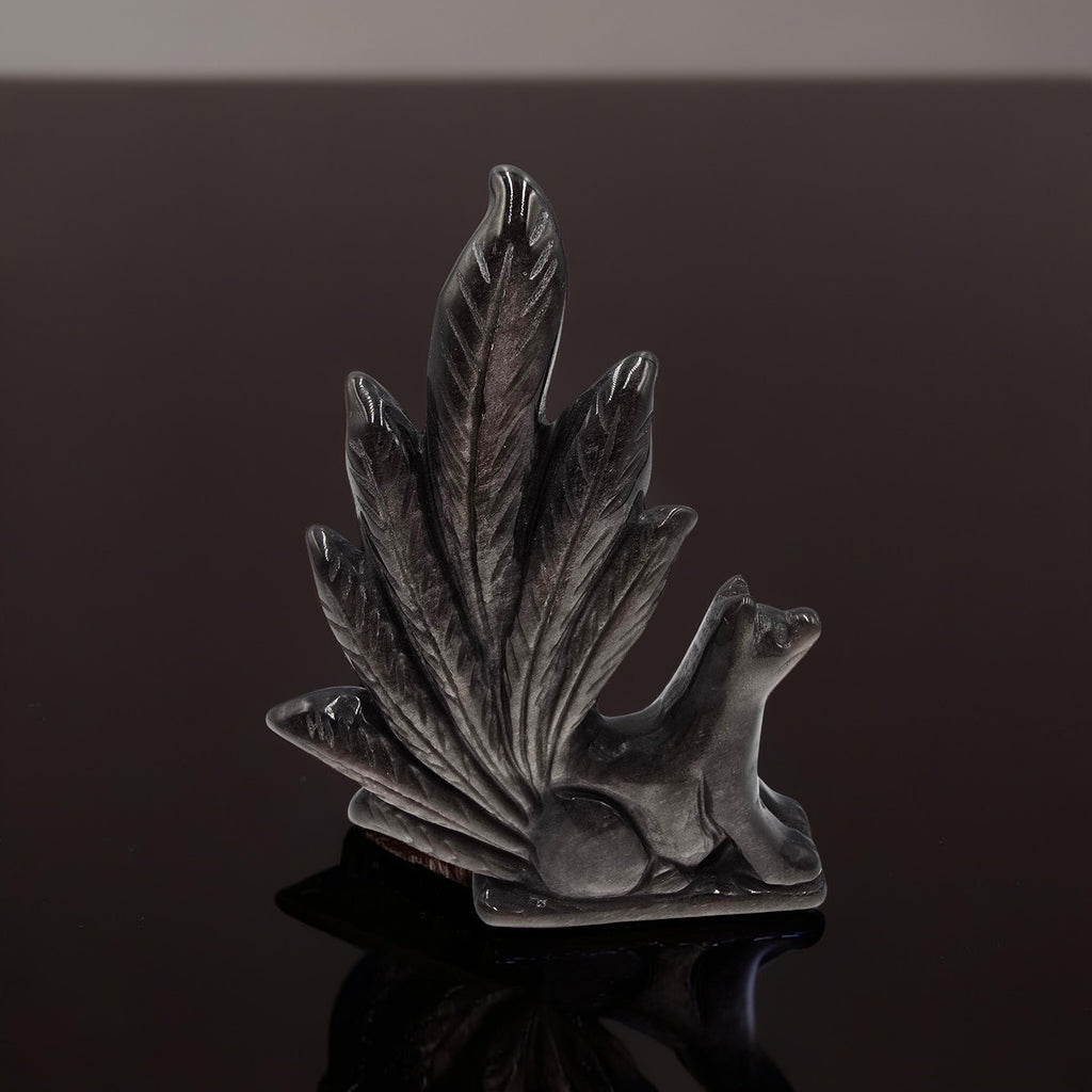 Renard Obsidienne Argentée 130mm - Ruse & Intuition - Pièce Unique