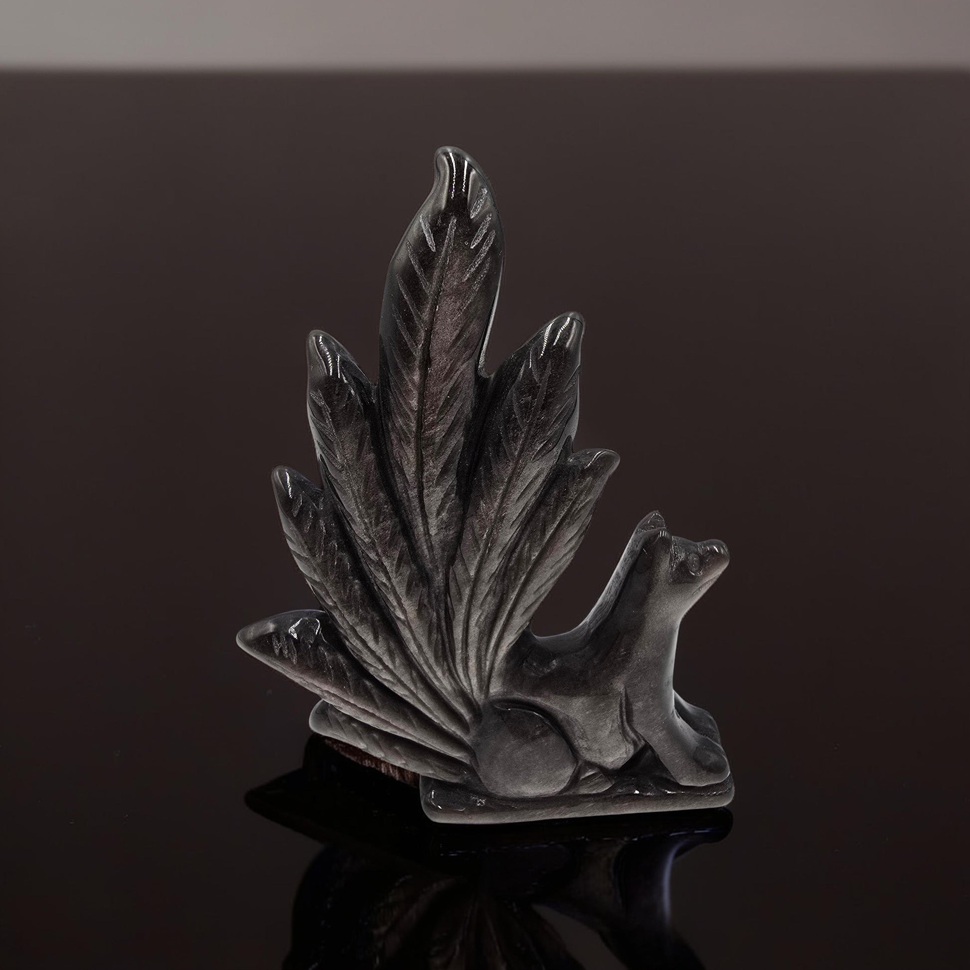 Renard Obsidienne Argentée 130mm - Ruse & Intuition - Pièce Unique