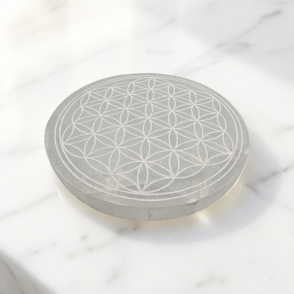 Plaque Sélénite Fleur de Vie 140mm - Purification & Rechargement