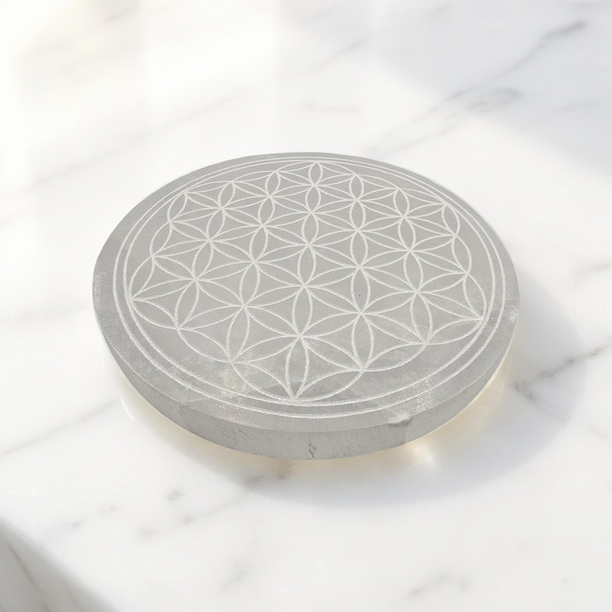 Plaque Sélénite Fleur de Vie 140mm - Purification & Rechargement