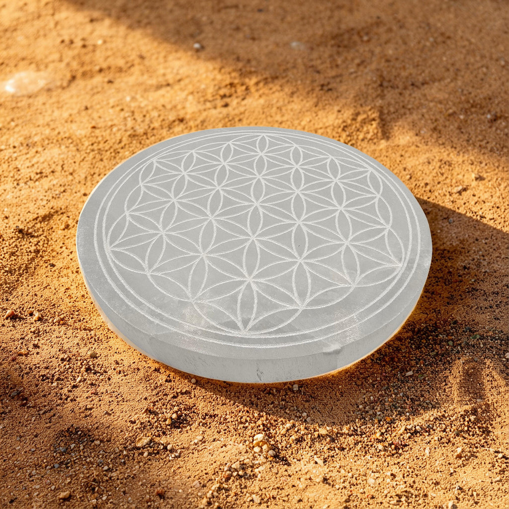 Plaque Sélénite Fleur de Vie 140mm - Purification & Rechargement