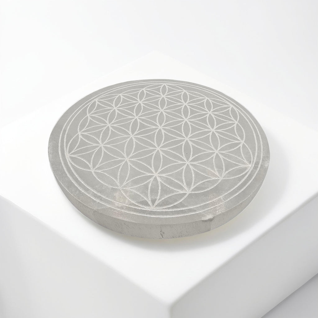 Plaque Sélénite Fleur de Vie 140mm - Purification & Rechargement