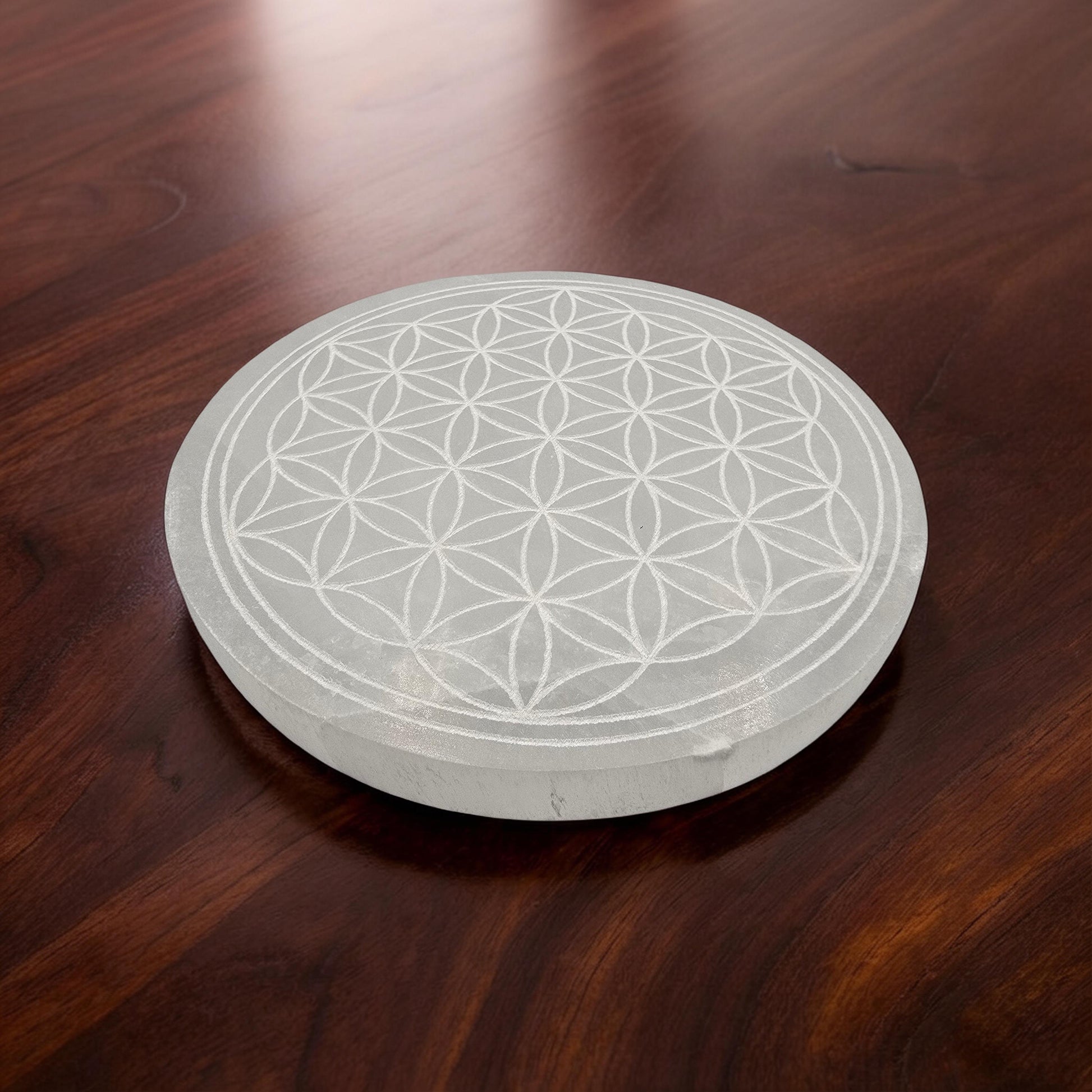 Plaque Sélénite Fleur de Vie 140mm - Purification & Rechargement