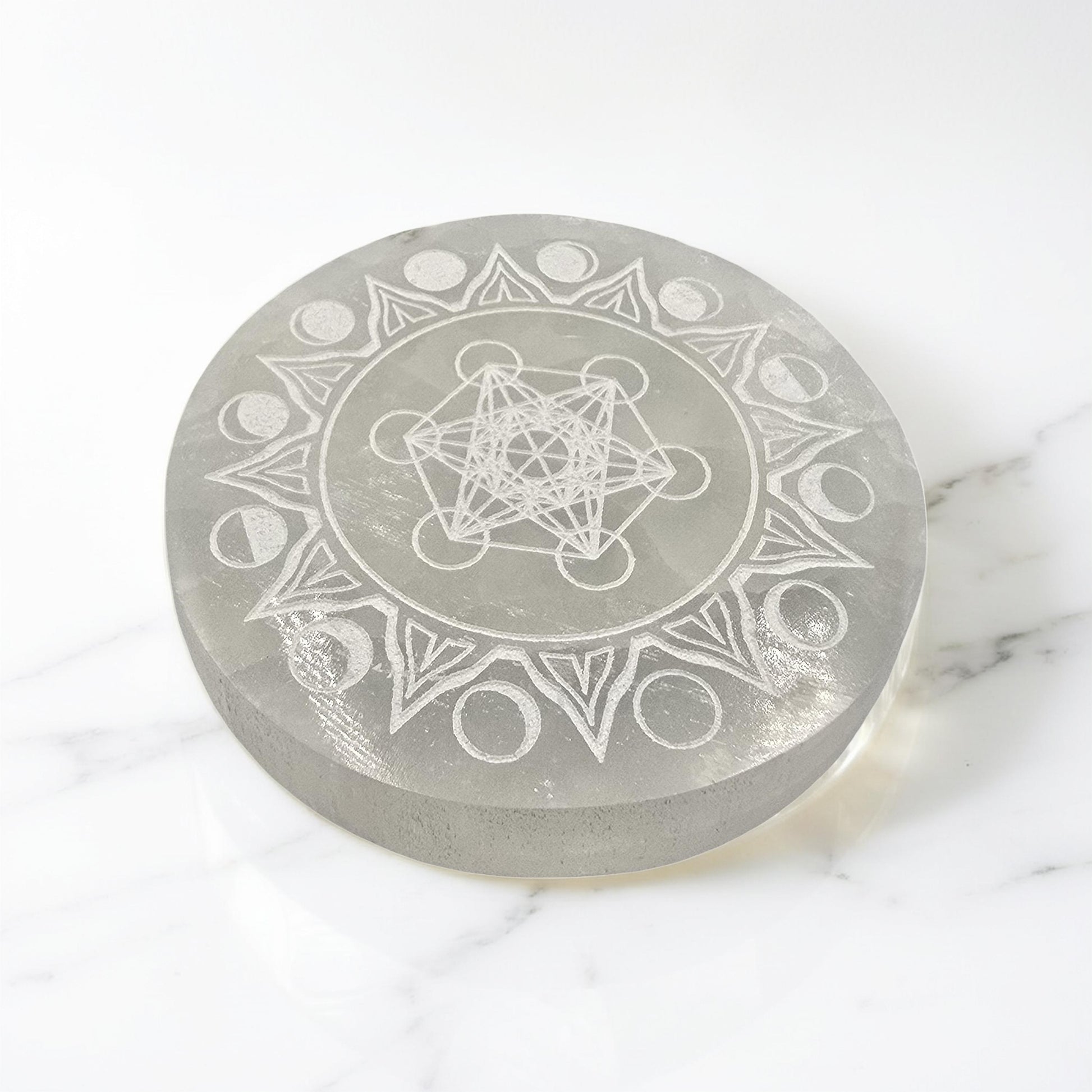 Plaque Sélénite 80mm Géométrie Sacrée - Purification