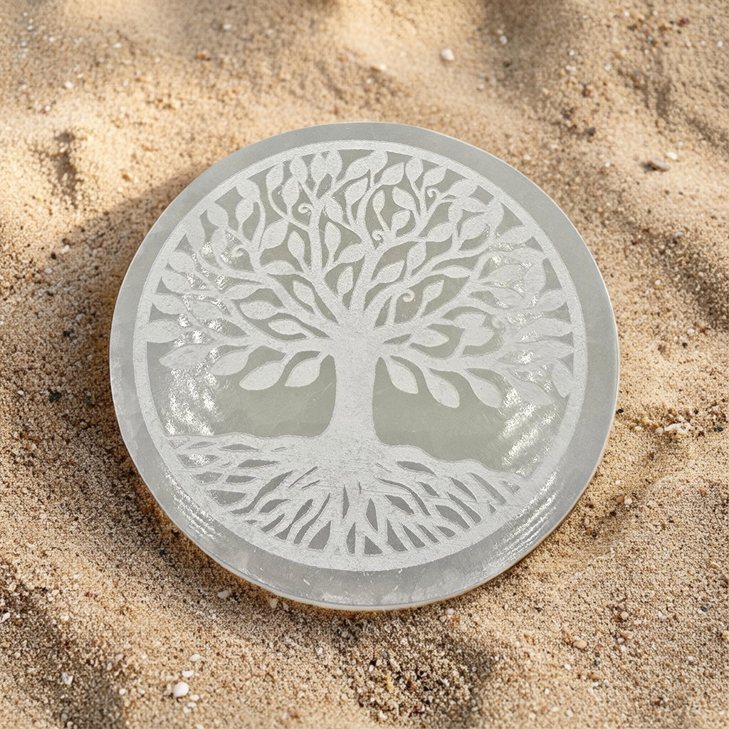 Plaque Sélénite 80mm Géométrie Sacrée - Purification