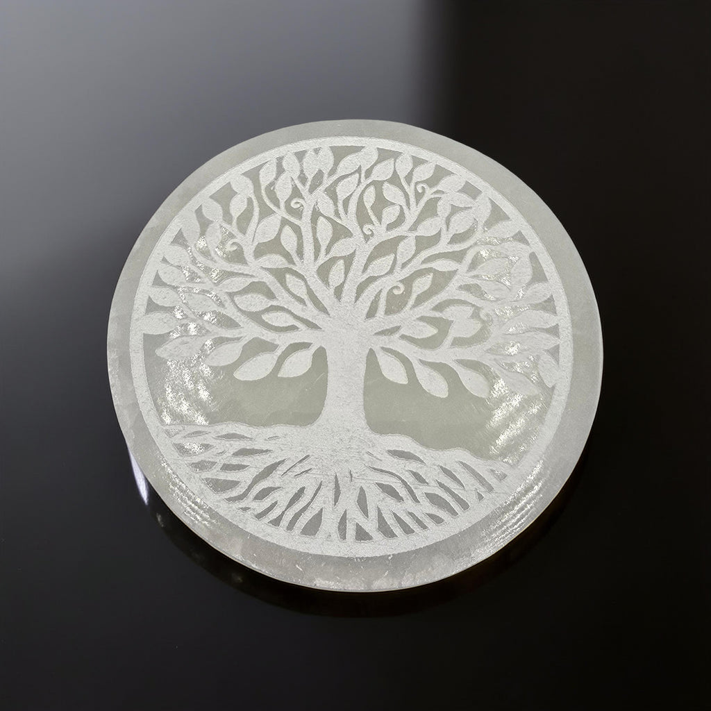 Plaque Sélénite 80mm Géométrie Sacrée - Purification