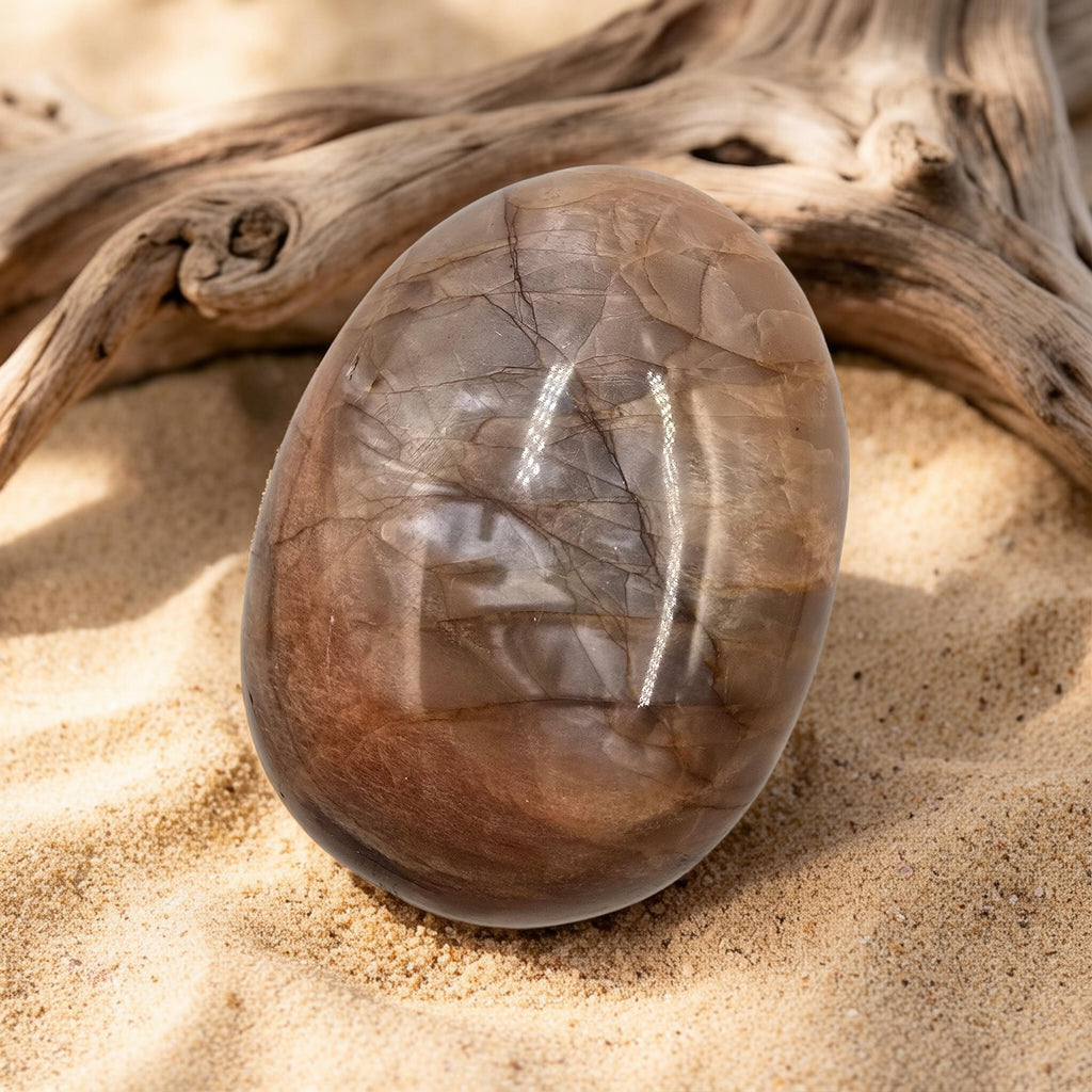 Gros Galet Pierre de Lune Grise Orangée 150g - Pièce Unique