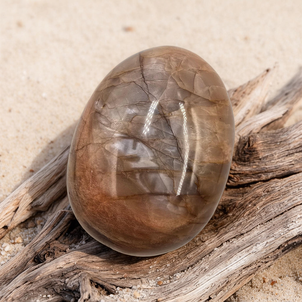 Gros Galet Pierre de Lune Grise Orangée 150g - Pièce Unique