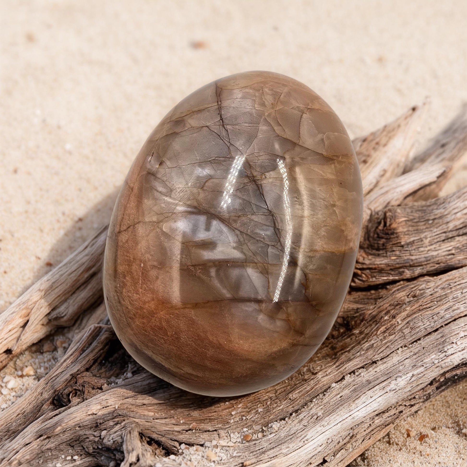 Gros Galet Pierre de Lune Grise Orangée 150g - Pièce Unique