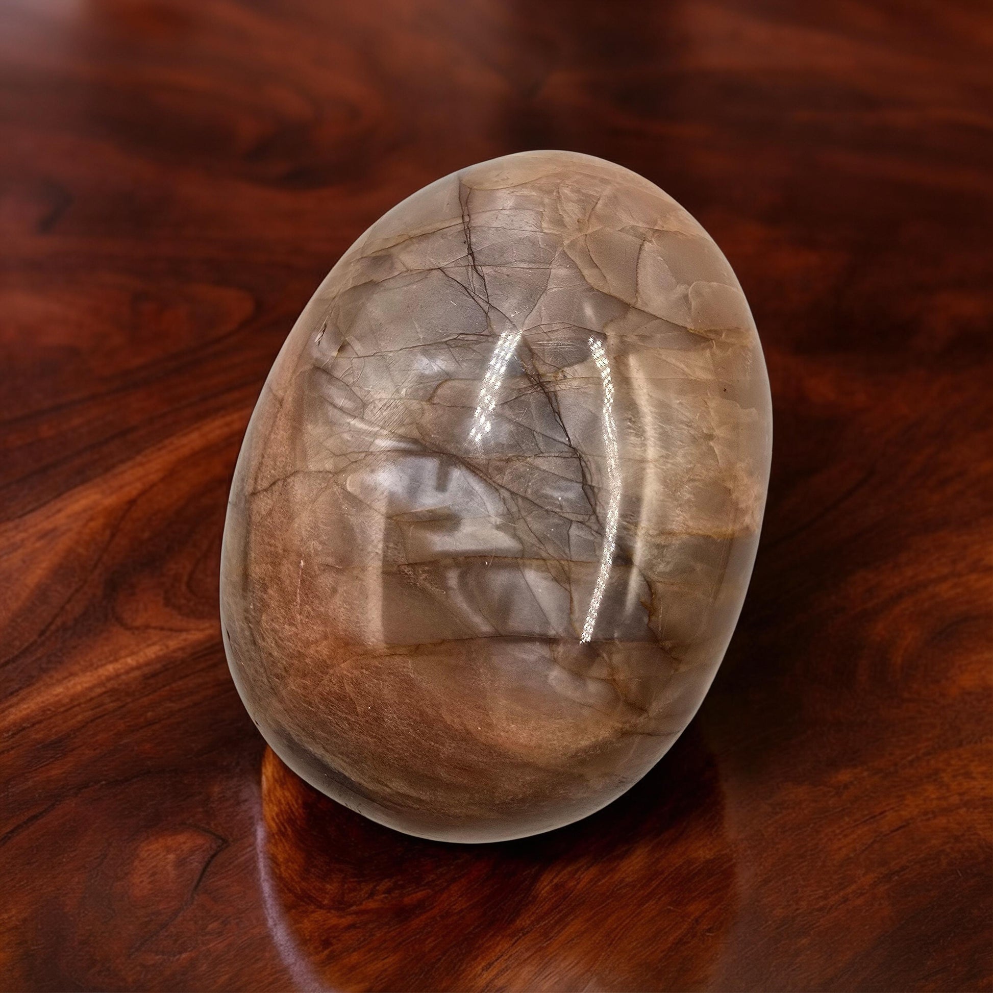 Gros Galet Pierre de Lune Grise Orangée 150g - Pièce Unique