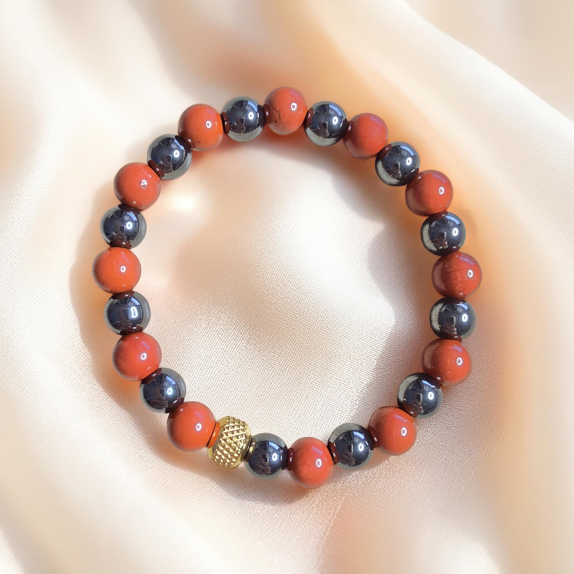 Bracelet Lithothérapie Circulation Sanguine – Jaspe Rouge & Hématite