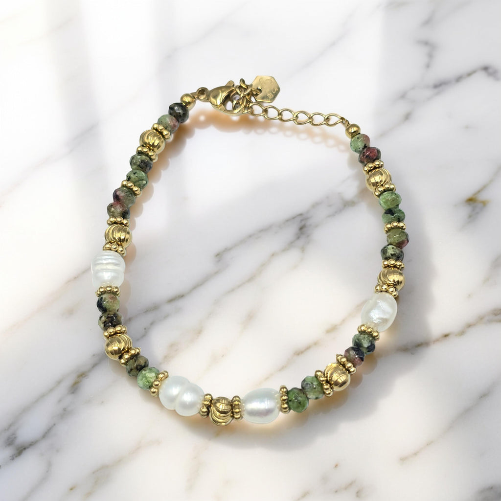 Bracelet JAEL Turquoise Africaine Tourmaline Perle d'Eau Douce | Or et Âme Bijoux