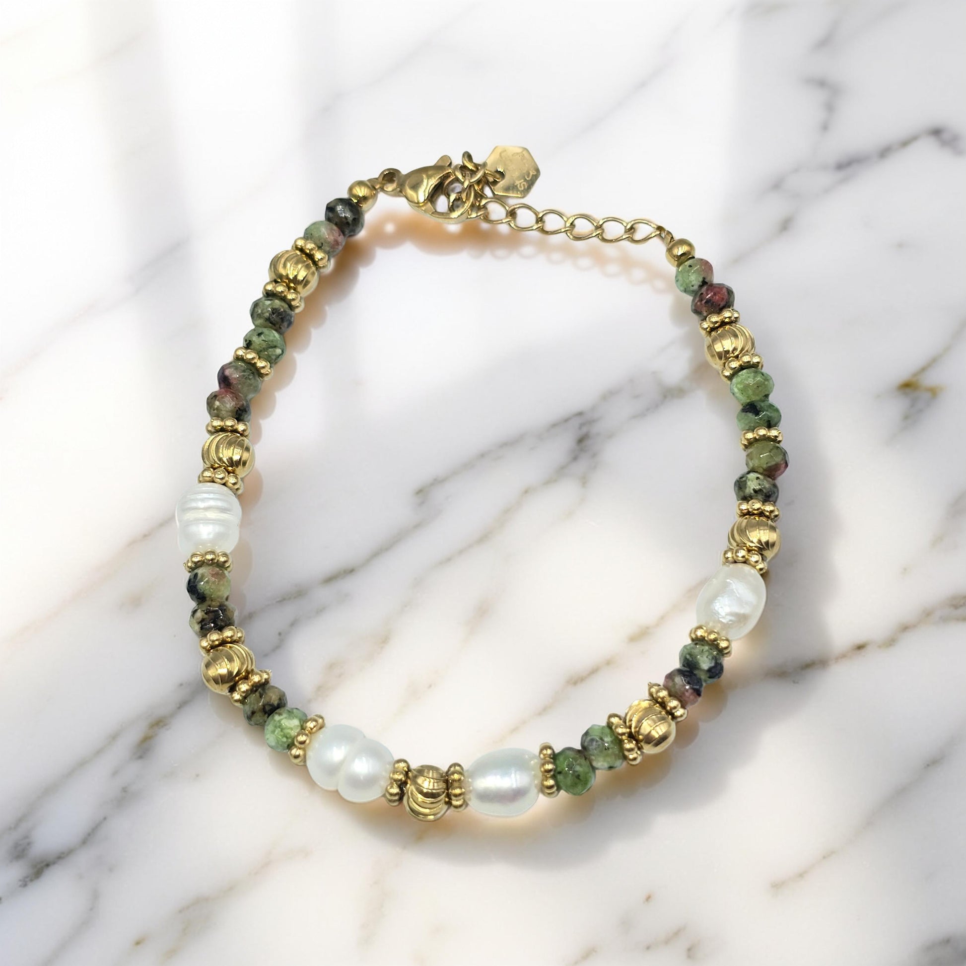 Bracelet JAEL Turquoise Africaine Tourmaline Perle d'Eau Douce | Or et Âme Bijoux