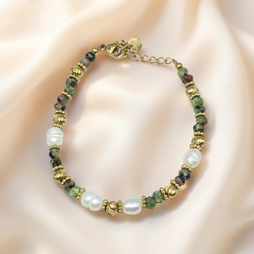 Bracelet JAEL Turquoise Africaine Tourmaline Perle d'Eau Douce | Or et Âme Bijoux