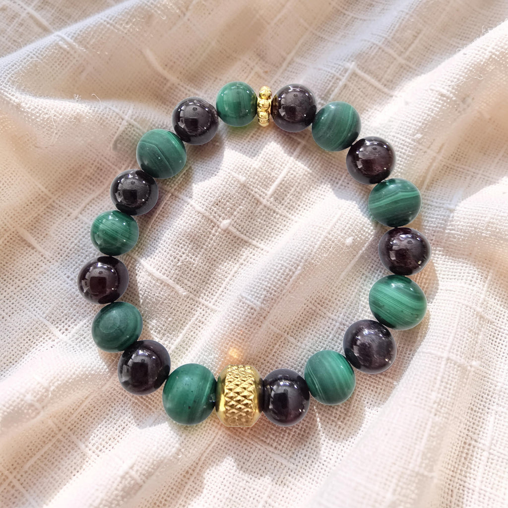 Bracelet Malachite & Grenat - Douleur & Circulation Sanguine