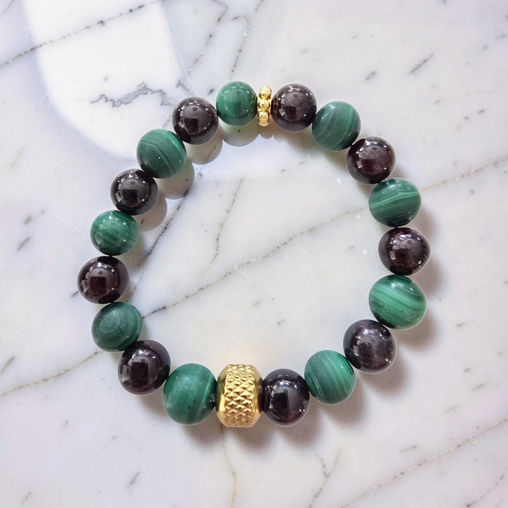 Bracelet Malachite & Grenat - Douleur & Circulation Sanguine
