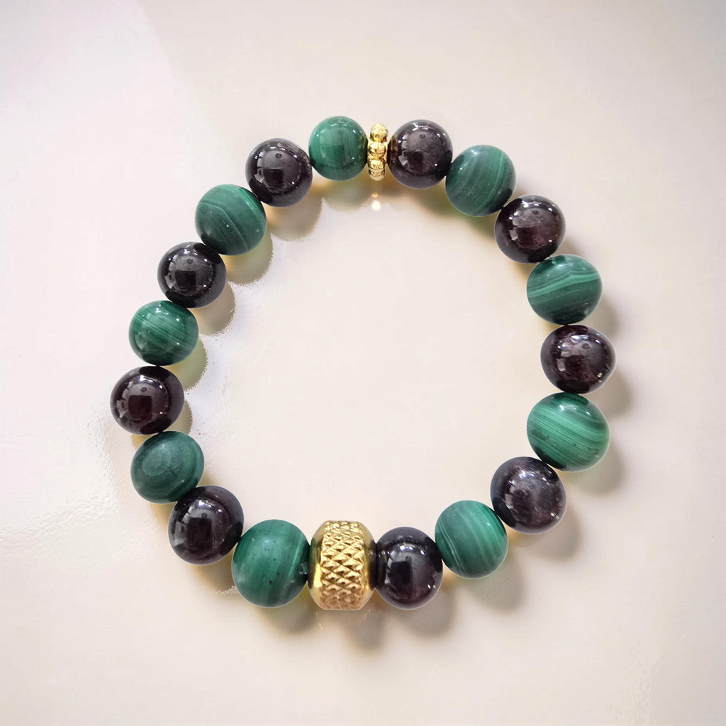 Bracelet Malachite & Grenat - Douleur & Circulation Sanguine