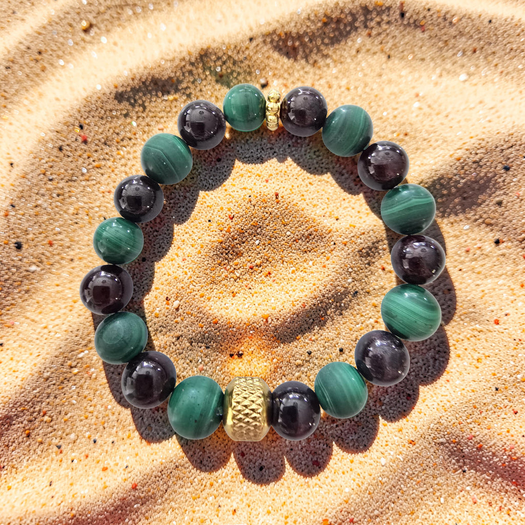 Bracelet Malachite & Grenat - Douleur & Circulation Sanguine