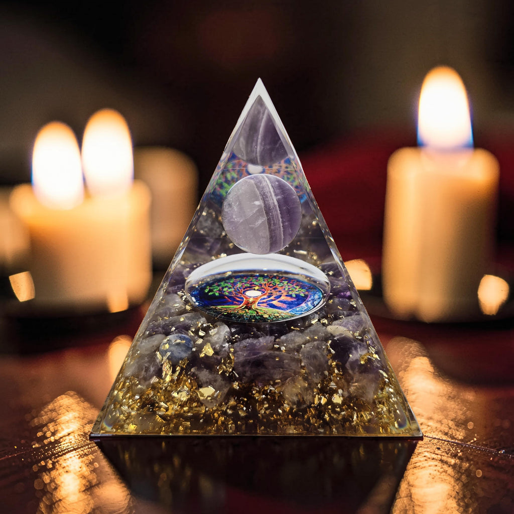 Orgonite Arbre de Vie - Améthyste & Sphère Cristal