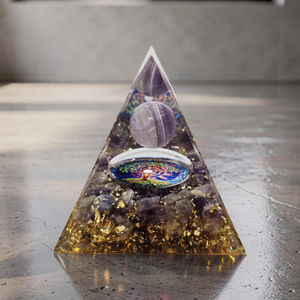 Orgonite Arbre de Vie - Améthyste & Sphère Cristal