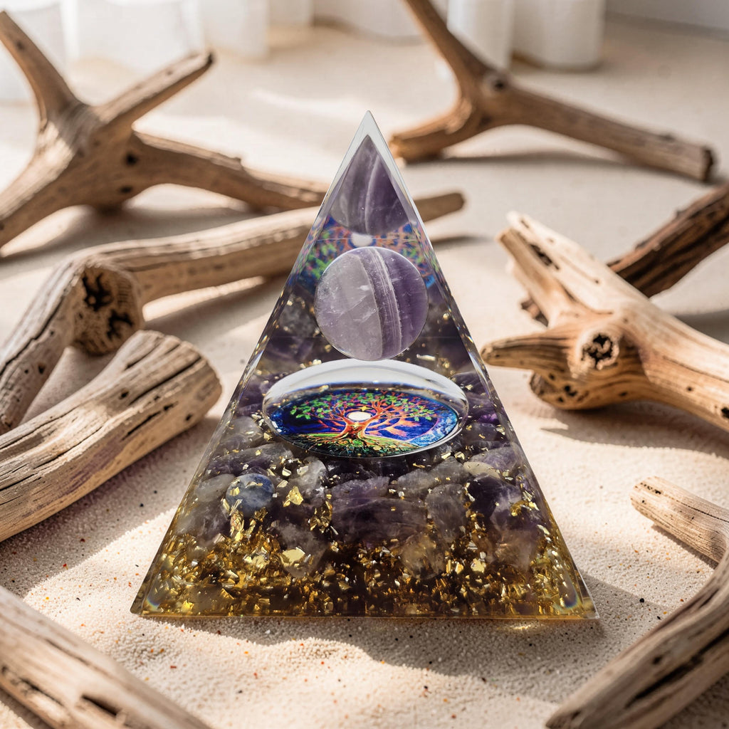 Orgonite Arbre de Vie - Améthyste & Sphère Cristal