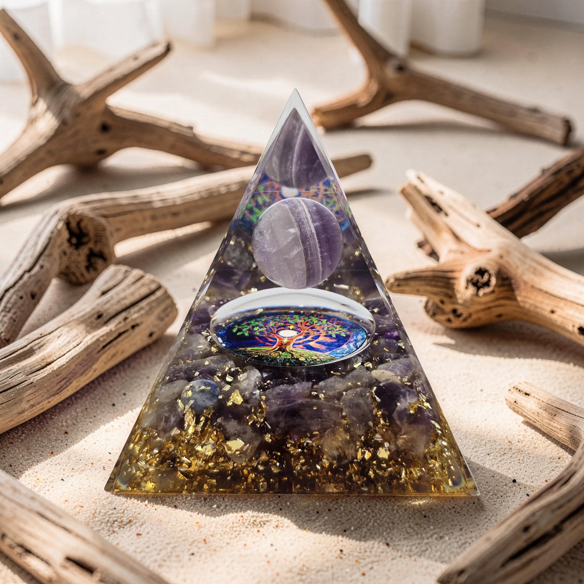Orgonite Arbre de Vie - Améthyste & Sphère Cristal