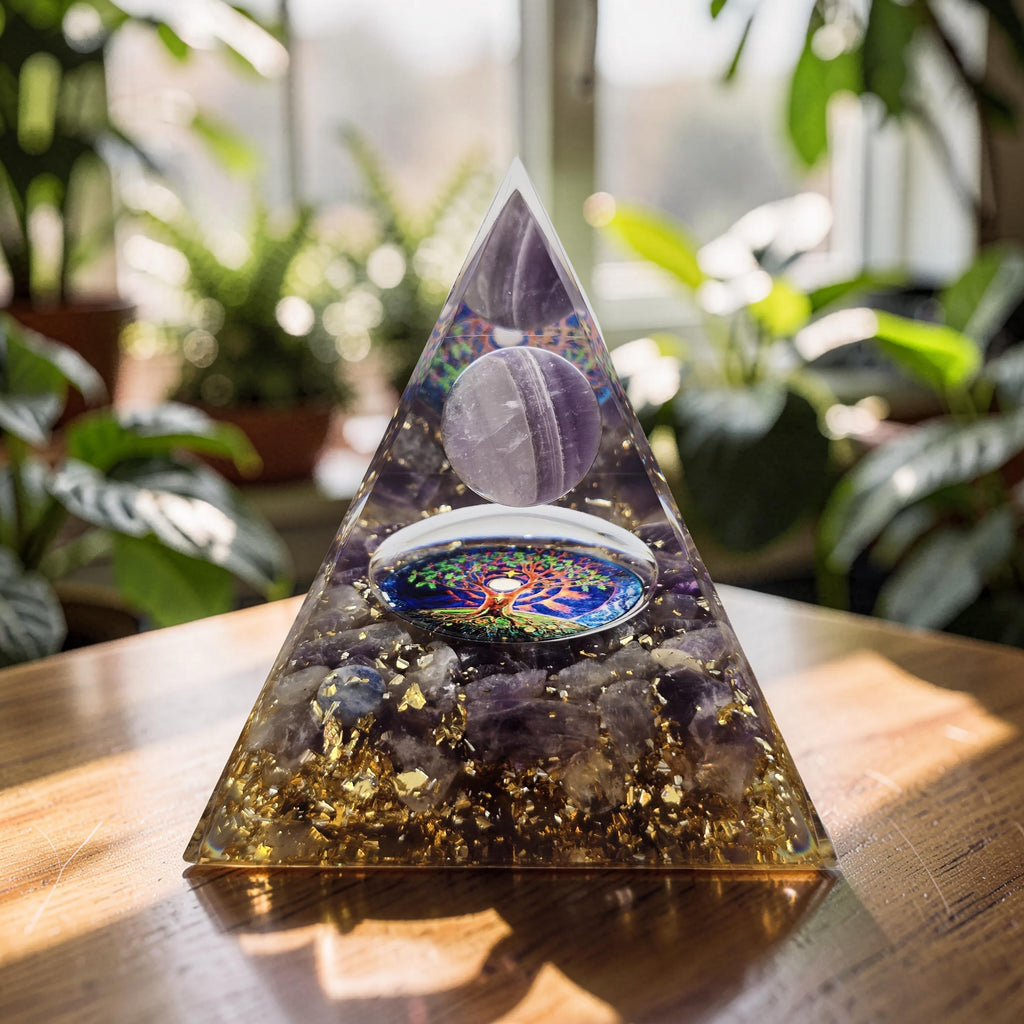 Orgonite Arbre de Vie - Améthyste & Sphère Cristal