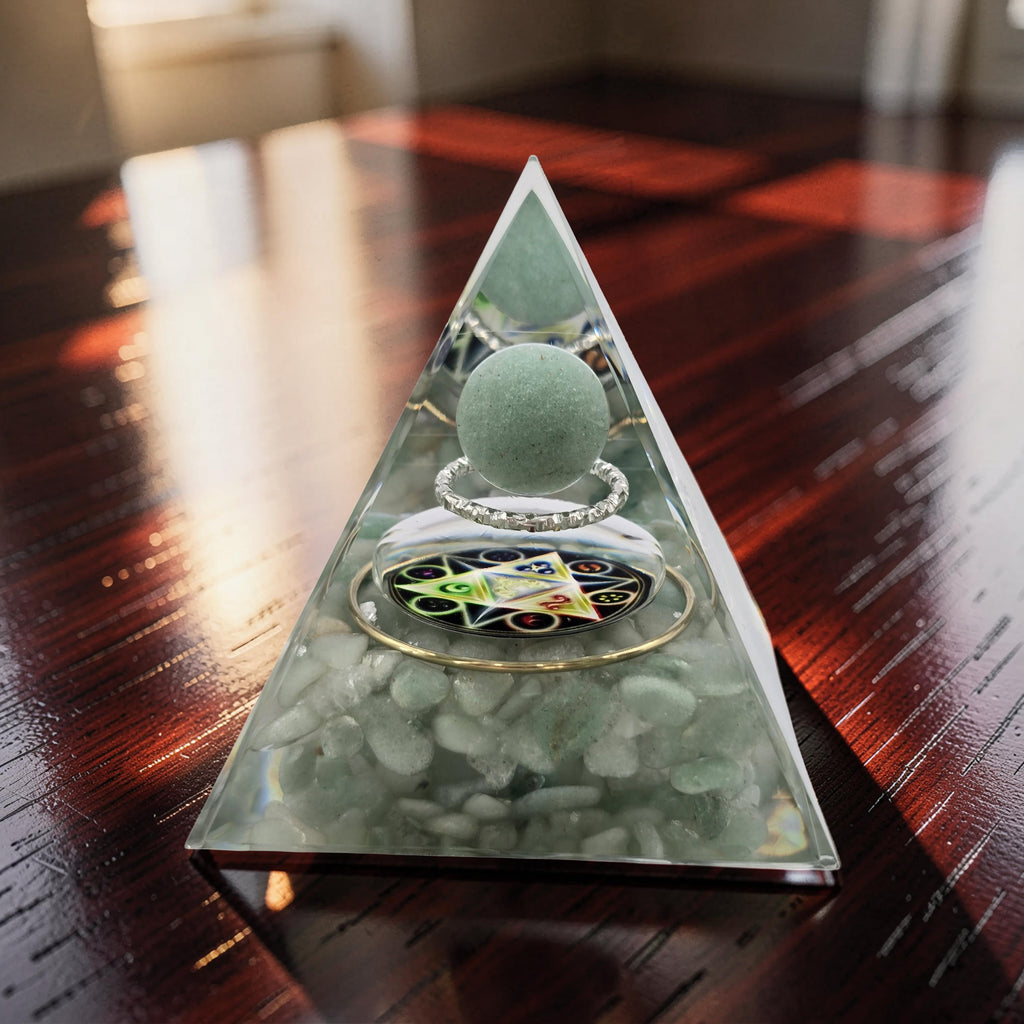 Orgonite Cube de Métatron - Aventurine Verte & Sphère Cristal