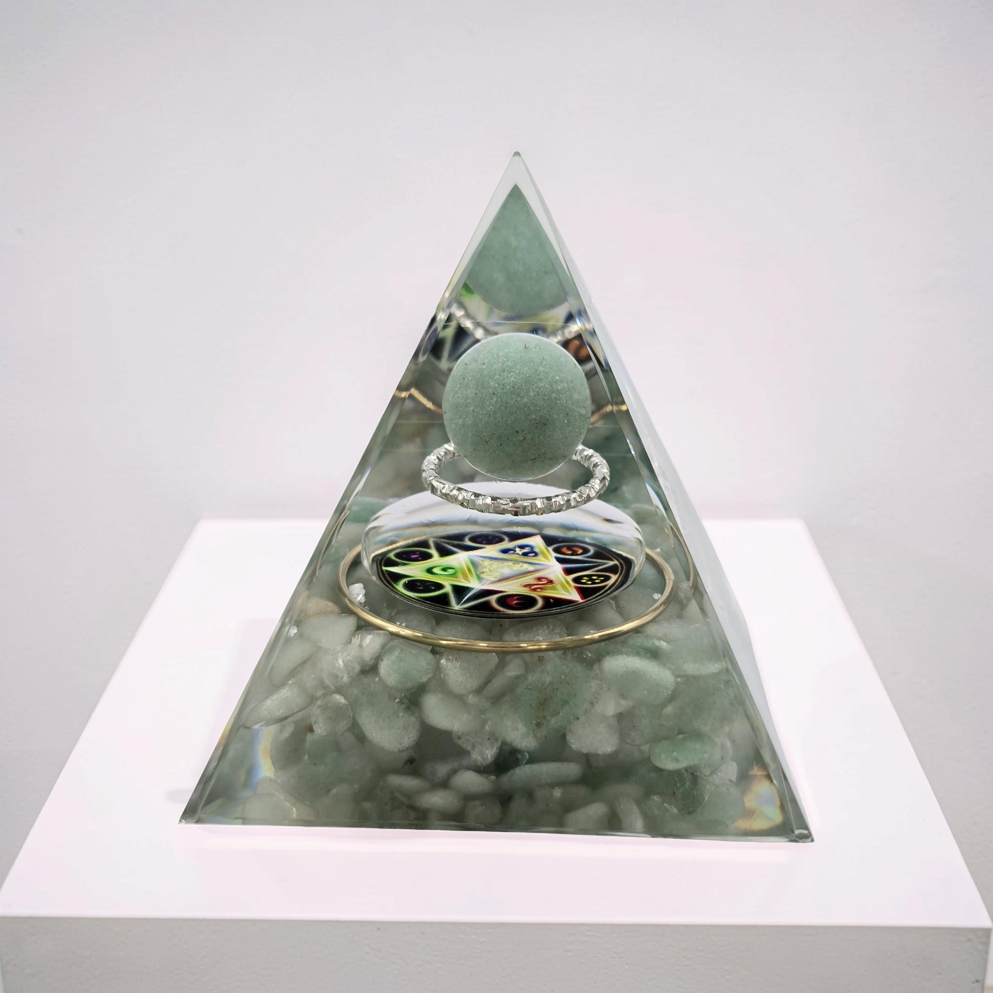 Orgonite Cube de Métatron - Aventurine Verte & Sphère Cristal