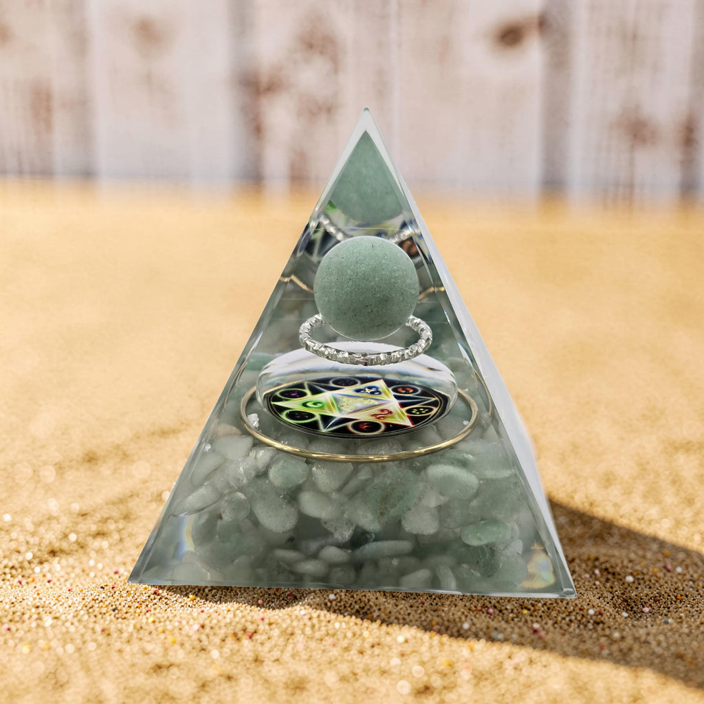 Orgonite Cube de Métatron - Aventurine Verte & Sphère Cristal