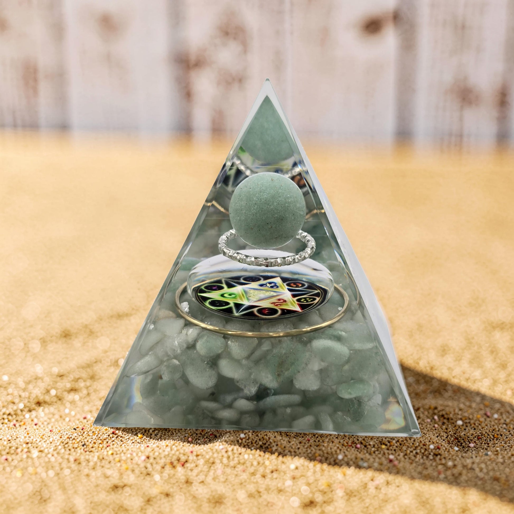 Orgonite Cube de Métatron - Aventurine Verte & Sphère Cristal
