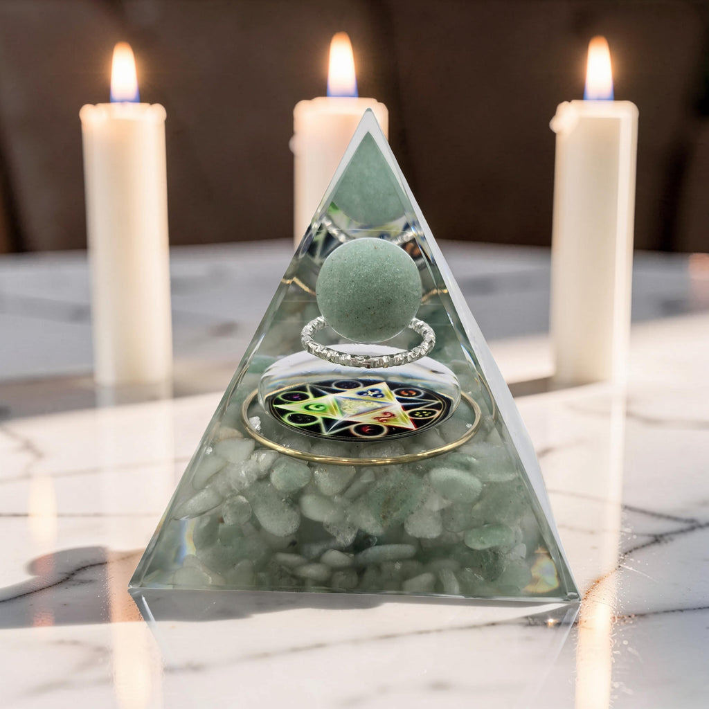 Orgonite Cube de Métatron - Aventurine Verte & Sphère Cristal