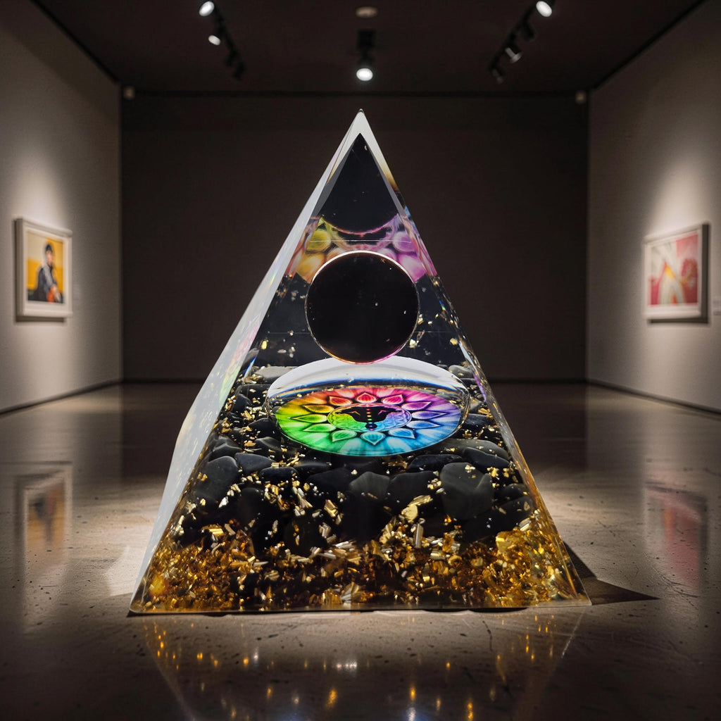 Orgonite Cube de Métatron Pailleté d'Or - Obsidienne Noire & Sphère