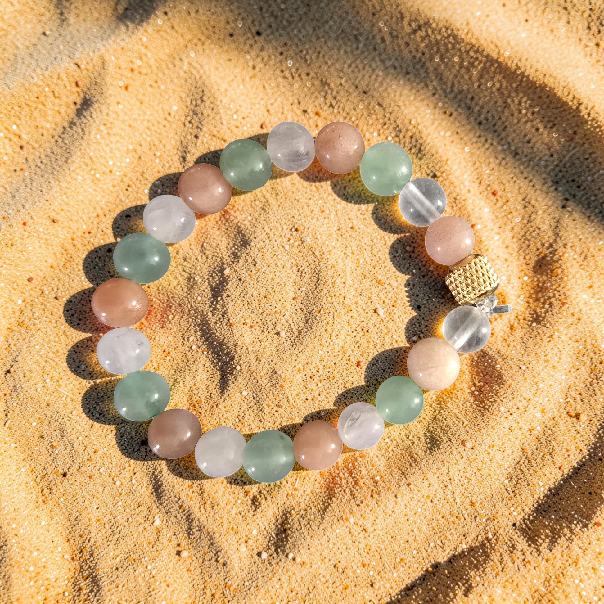 Bracelet Équilibre Hormonal & Fertilité - Pierre de Lune, Aventurine, Quartz Rose