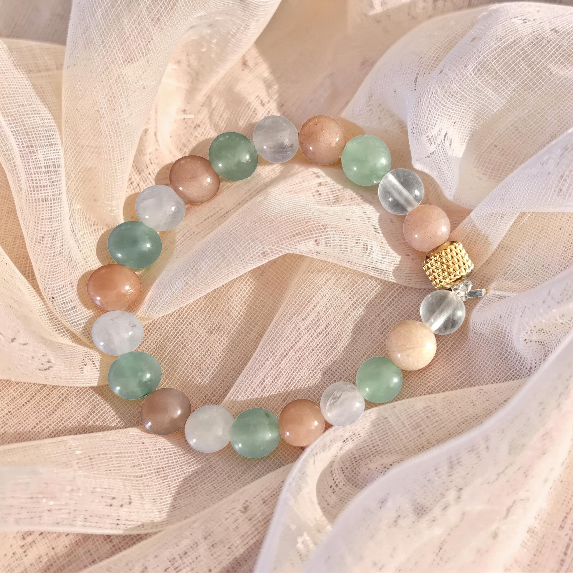 Bracelet Équilibre Hormonal & Fertilité - Pierre de Lune, Aventurine, Quartz Rose