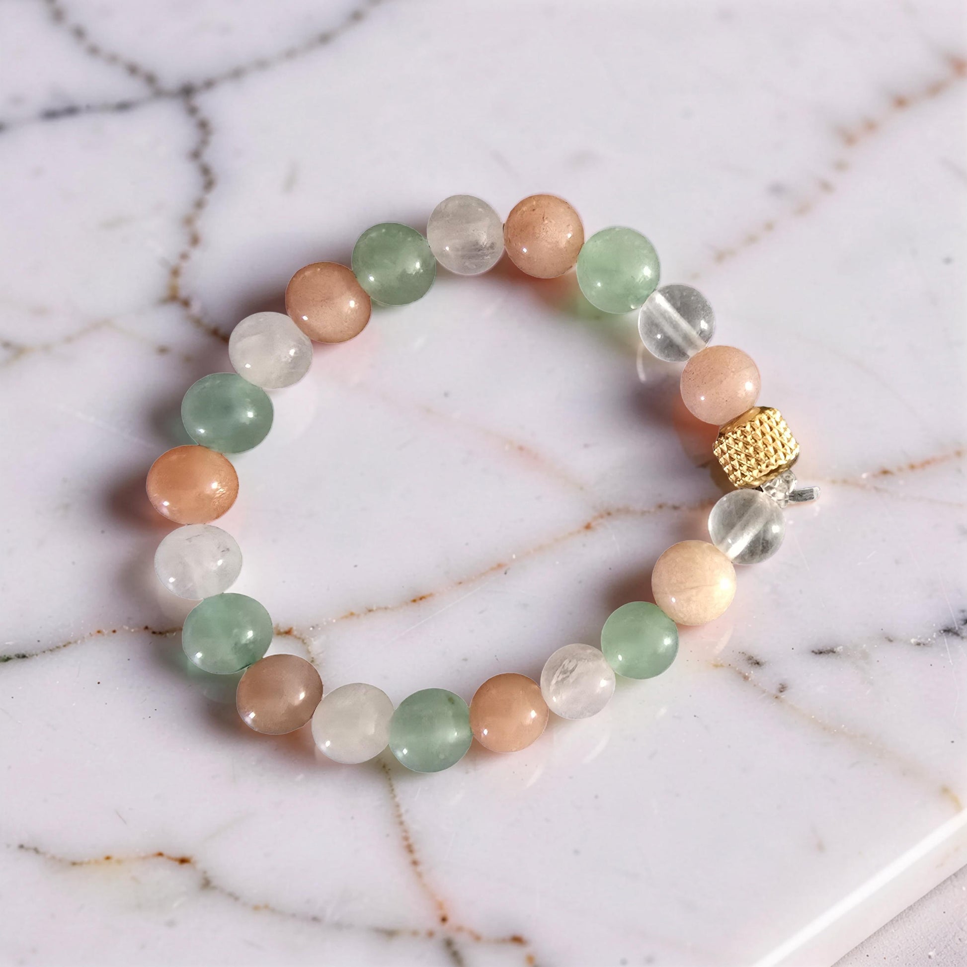 Bracelet Équilibre Hormonal & Fertilité - Pierre de Lune, Aventurine, Quartz Rose