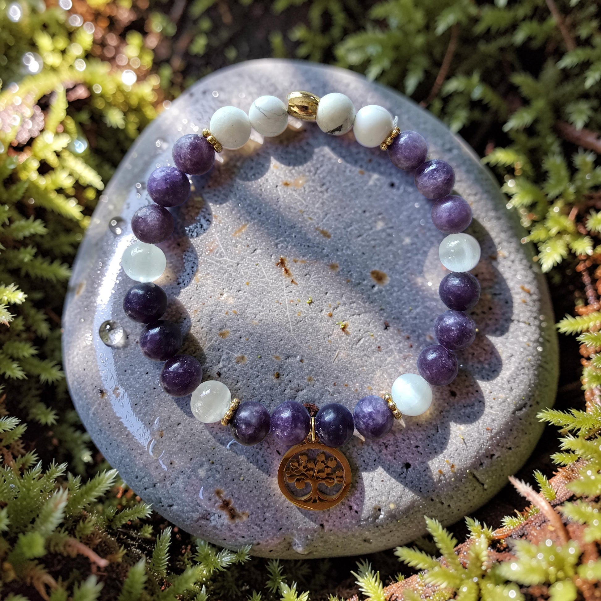 Bracelet Sérénité & Sommeil - Lépidolite, Sélénite & Howlite