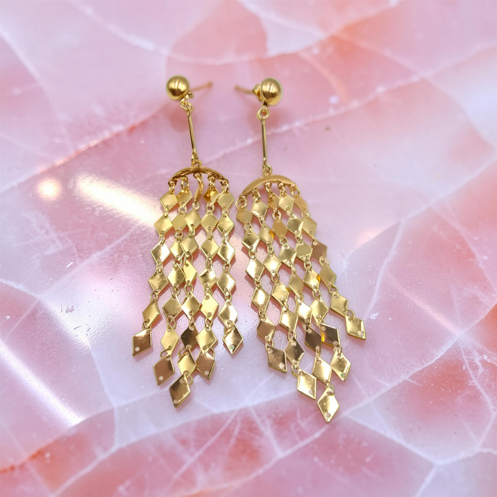 Boucles d'Oreilles DINA Cascade - Losanges Dorés & Argentés