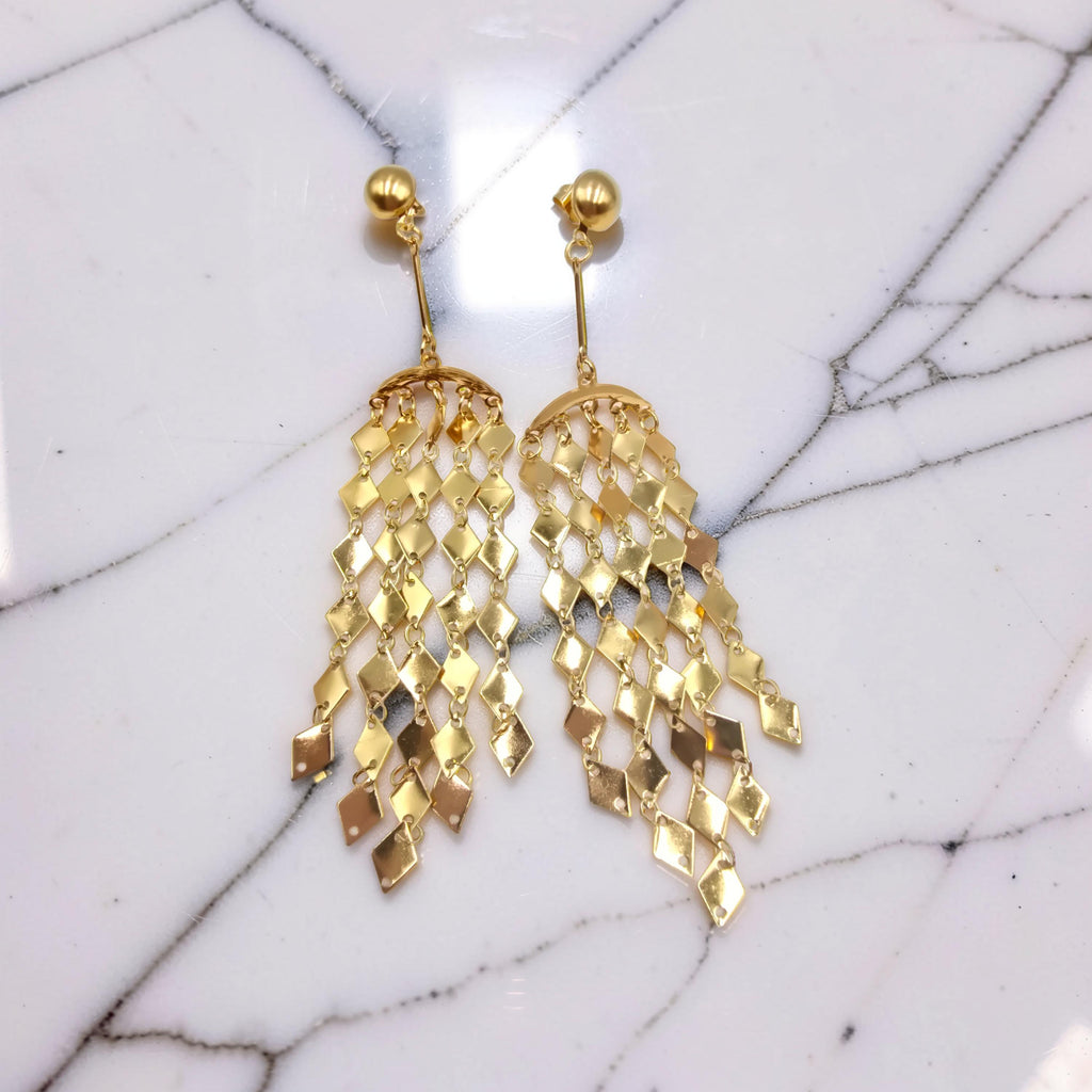 Boucles d'Oreilles DINA Cascade - Losanges Dorés & Argentés
