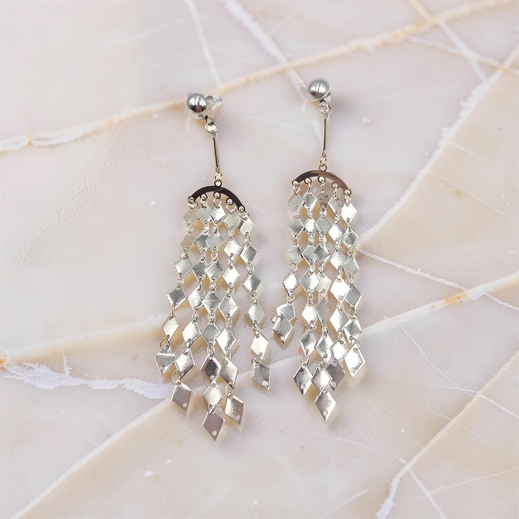 Boucles d'Oreilles DINA Cascade - Losanges Dorés & Argentés