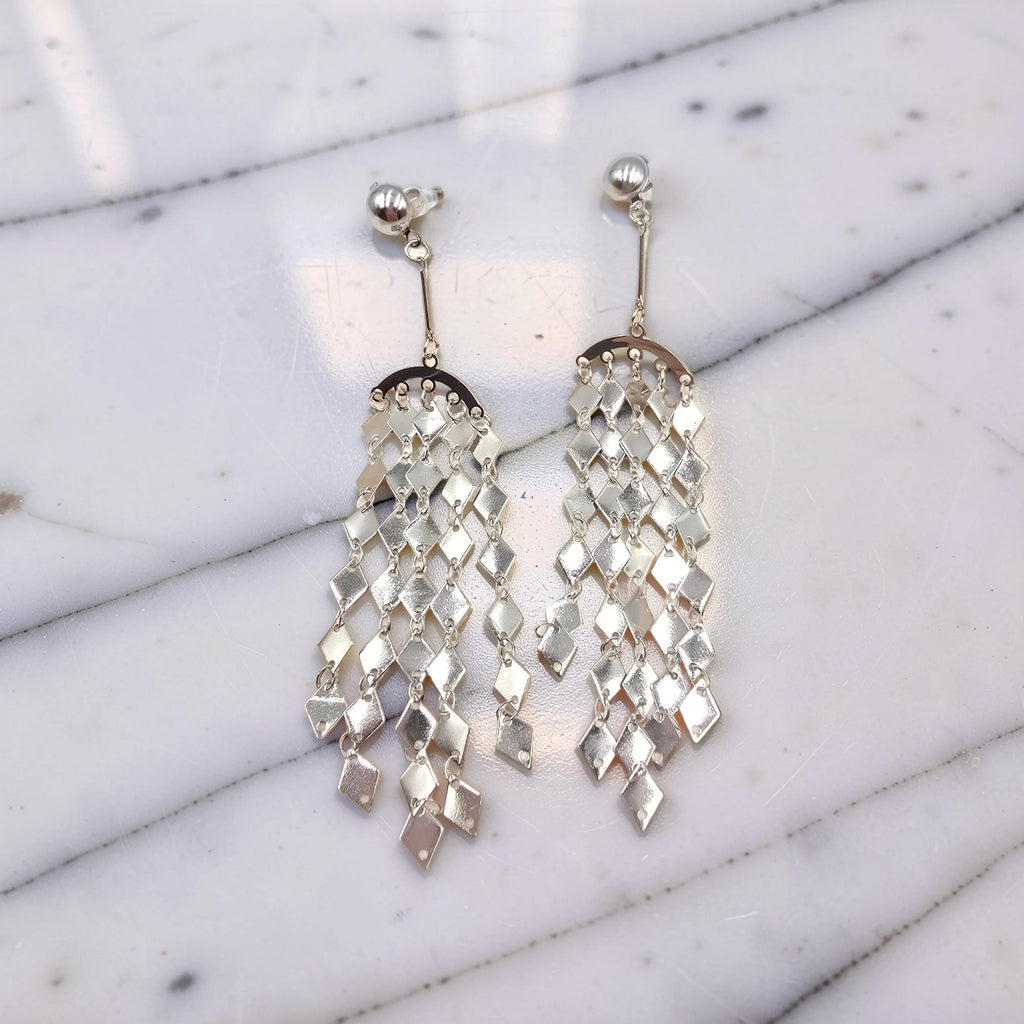 Boucles d'Oreilles DINA Cascade - Losanges Dorés & Argentés